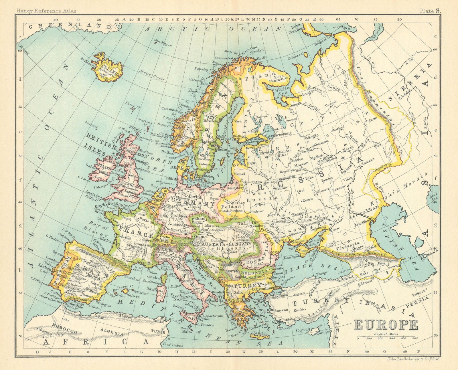 Europe. Austria-Hungary &c. BARTHOLOMEW 1909 old antique map plan chart